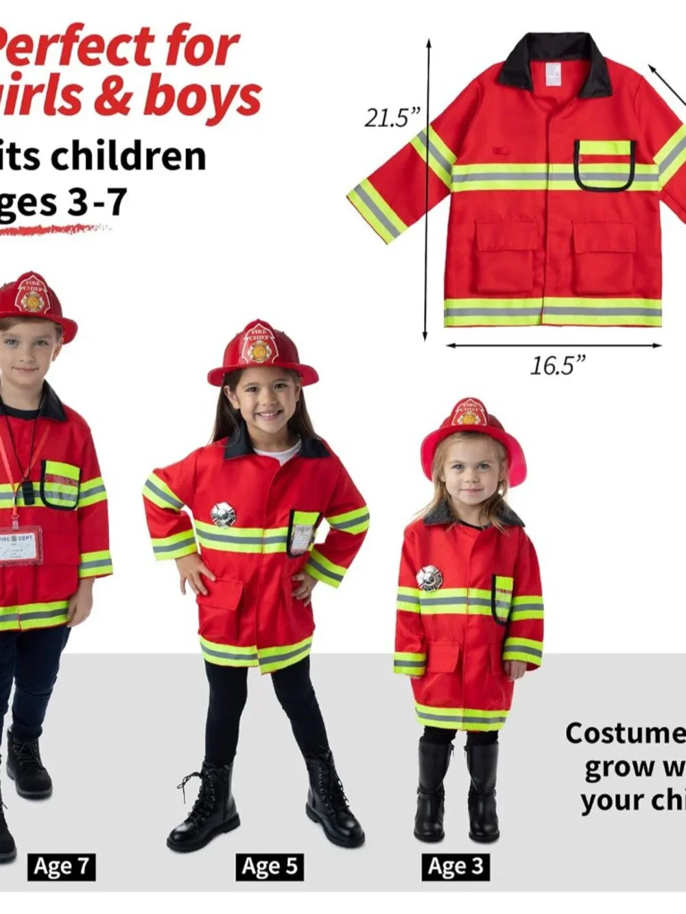Firefighter Costume for Kids Ages 3-7, Fireman Boys & Girls Set